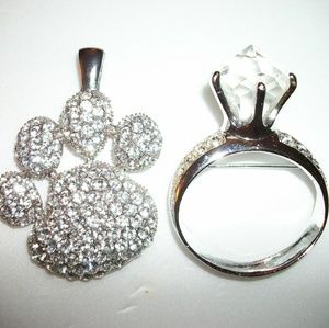 HUGE XXL Stone Encrusted Paw and Huge Ring Pin WOW